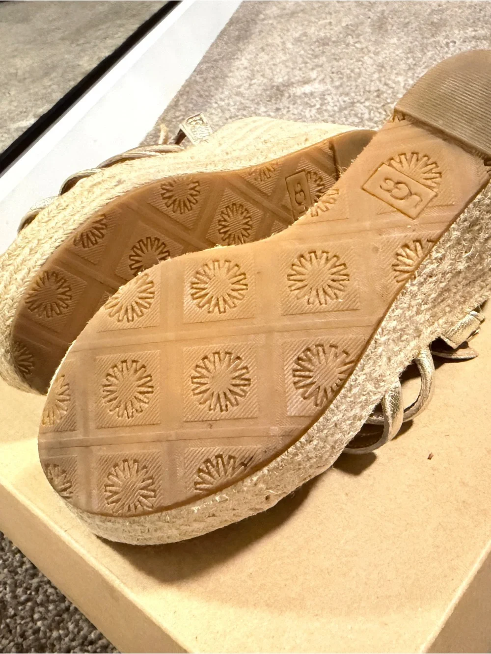 UGG Metallic Gold Strappy Wedge Sandals